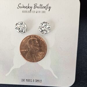 Silver Sparkly Druzy Style Earrings - Brand New